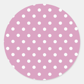 white polka dot on pink background classic round sticker