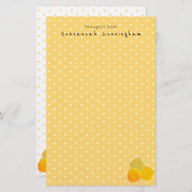White Polka Dot Pattern Autumn Leaves Custom Name  Stationery (Front/Back)