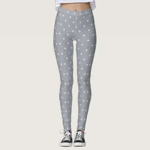 White polka dot pattern grey leggings for women