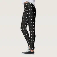 White Polka Dot Pattern on Black Leggings