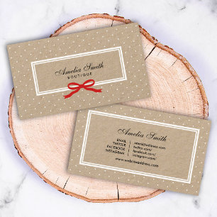 White Polka Dot Red Ribbon Social Media Kraft Business Card