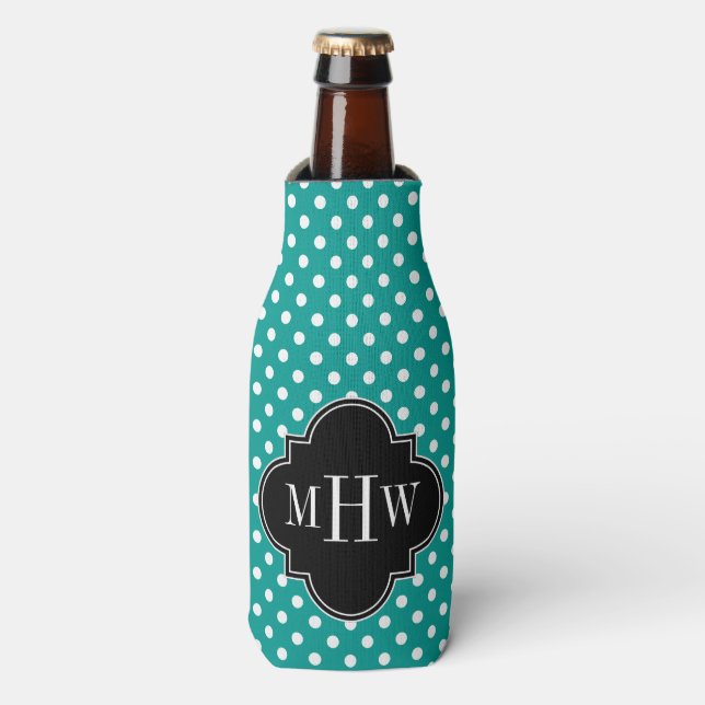 White Polka Dots 3I Monogram Bottle Cooler (Bottle Front)