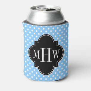 White Polka Dots 3I Monogram Can Cooler
