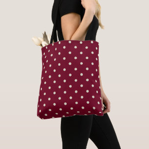 White Polka Dots Burgundy  Tote Bag