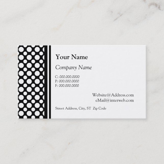White Polka Dots Custom Initial Business Cards (Front)