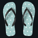 White Polka Dots Eggshell Blue Geometric Patterns Flip Flops<br><div class="desc">Designed with white patterns in light eggshell blue background. You may change to any background colour as you wish.</div>