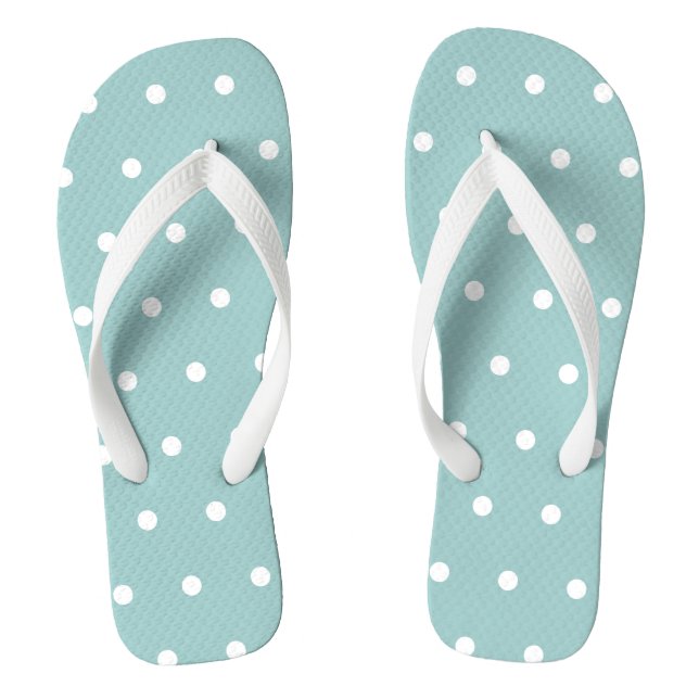 White Polka Dots Geometric Patterns Eggshell Blue  Flip Flops (Footbed)