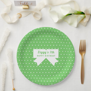 White Polka Dots Green Paper Plate