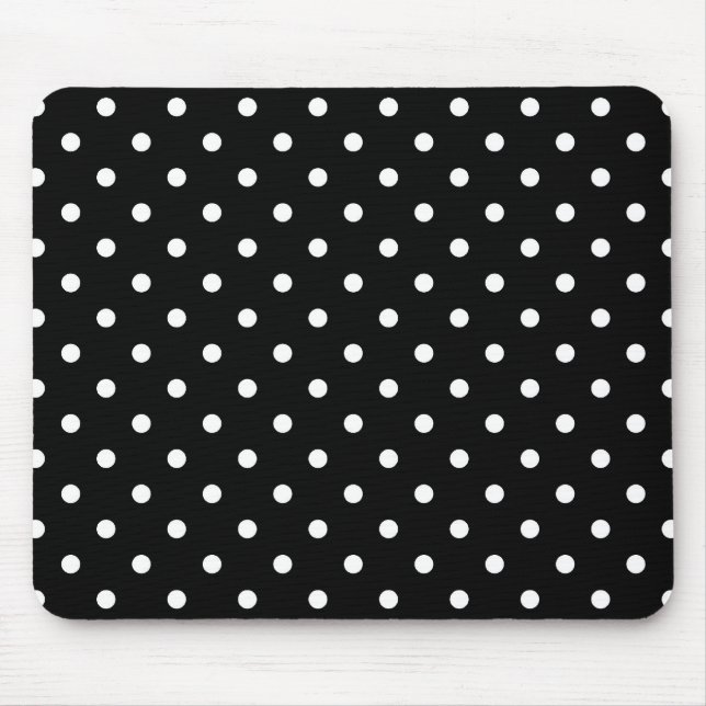 white polka dots in black mouse mat (Front)