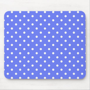 white polka dots in blue background. mouse mat