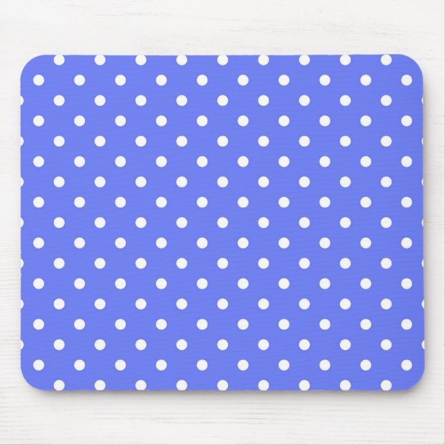 white polka dots in blue background. mouse mat (Front)