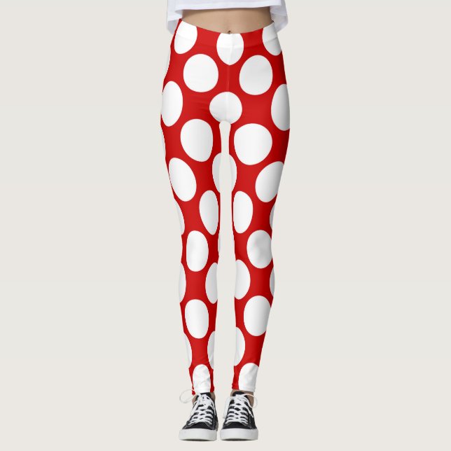 White polka dots large on a red background Throw P Leggings (Front)
