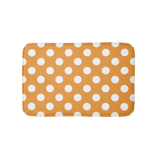 White polka dots on amber bath mat (Front)