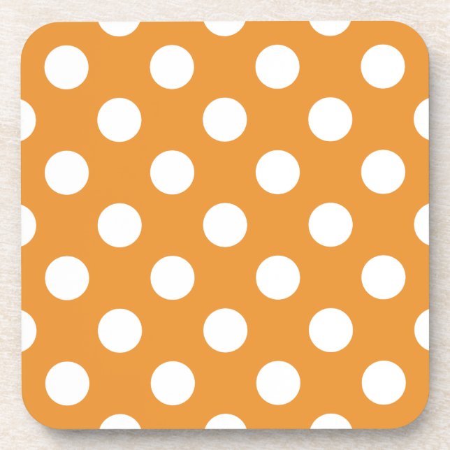 White polka dots on amber coaster (Front)