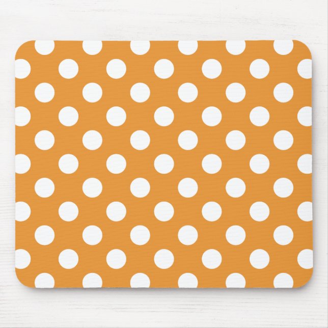 White polka dots on amber mouse mat (Front)