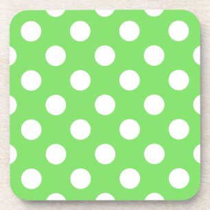 White polka dots on apple green coaster