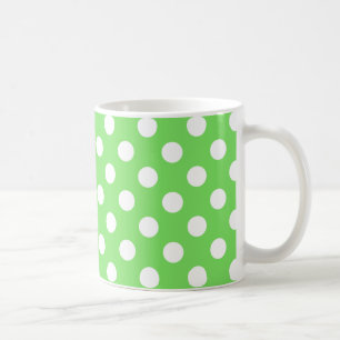 White polka dots on apple green coffee mug