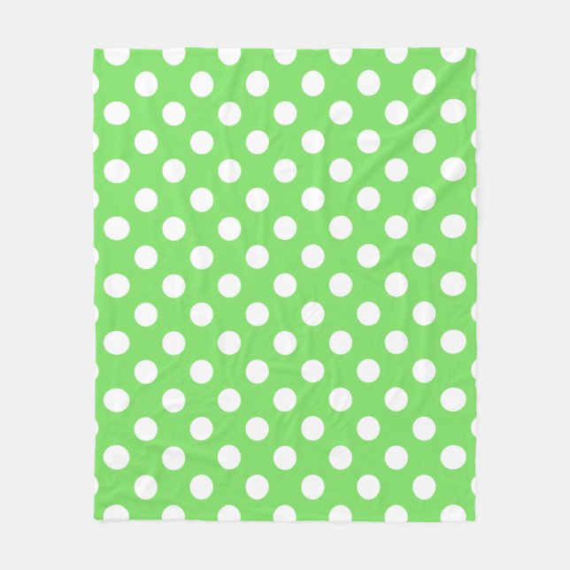 White polka dots on apple green fleece blanket (Front)