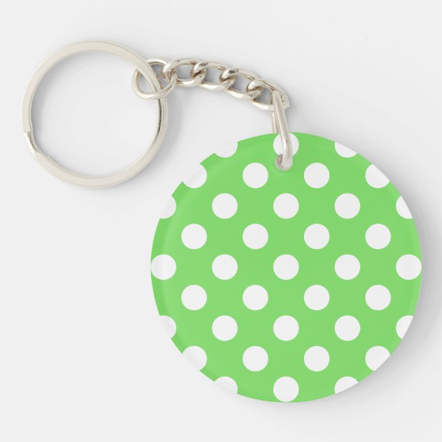 White polka dots on apple green key ring (Front)