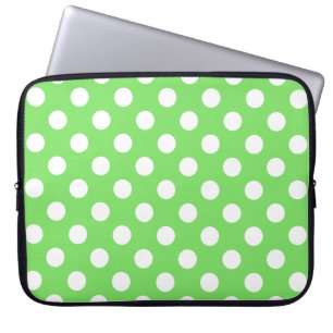 White polka dots on apple green laptop sleeve