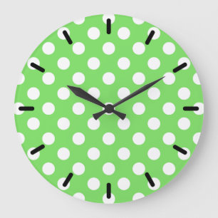 White polka dots on apple green large clock