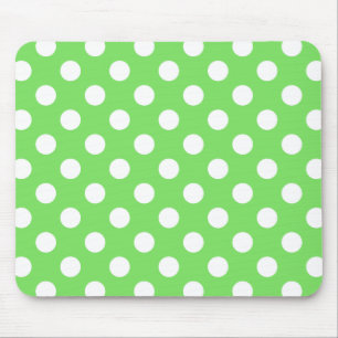 White polka dots on apple green mouse mat