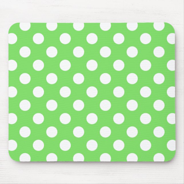 White polka dots on apple green mouse mat (Front)