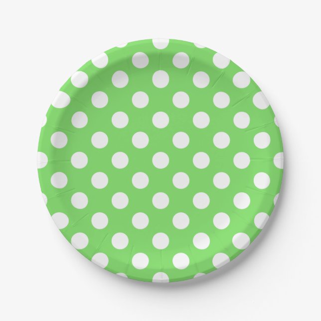 White polka dots on apple green paper plate (Front)
