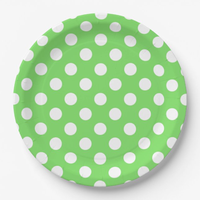 White polka dots on apple green paper plate (Front)