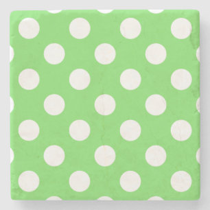 White polka dots on apple green stone coaster