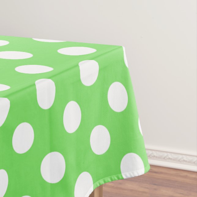 White polka dots on apple green tablecloth (In Situ)