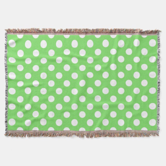 White polka dots on apple green throw blanket (Front)