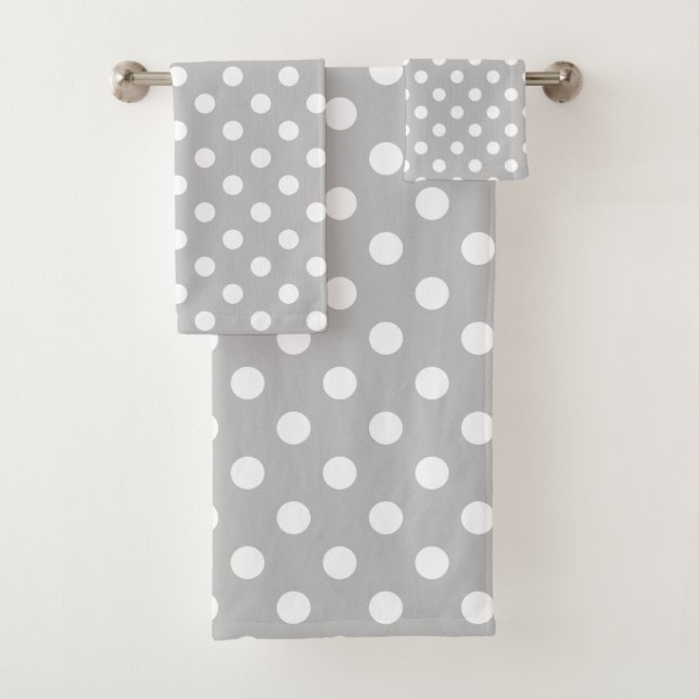 White Polka Dots on Ash Grey Bath Towel Set (Insitu)