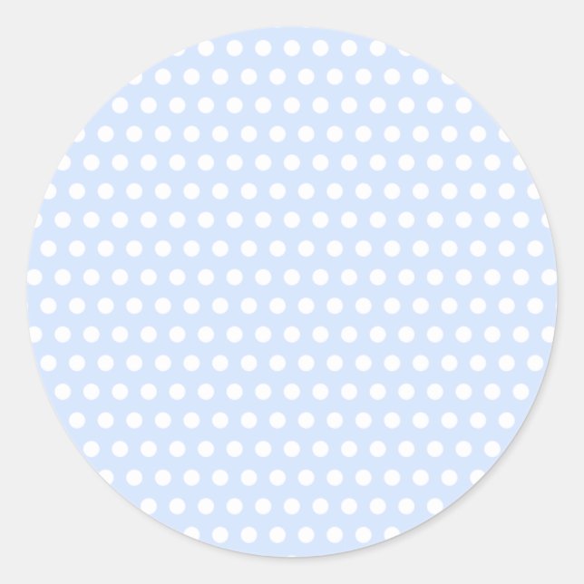 White Polka Dots on Baby Blue Classic Round Sticker (Front)