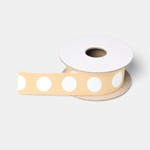 White polka dots on beige satin ribbon