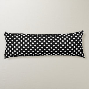 White Polka Dots on Black Background Body Cushion