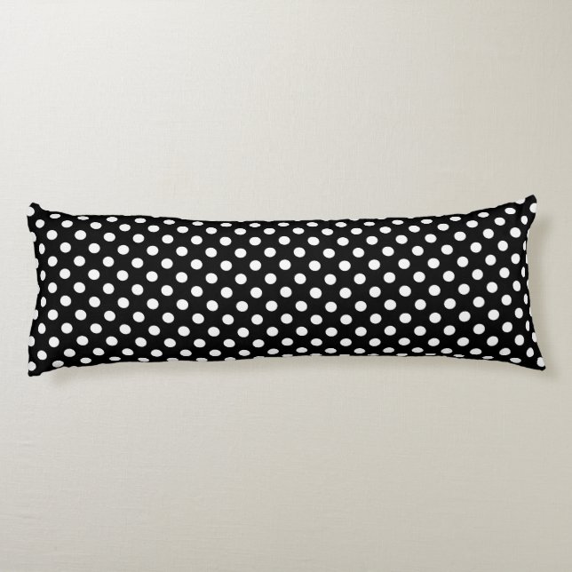 White Polka Dots on Black Background Body Cushion (Back)