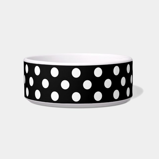 White Polka Dots on Black Background Bowl (Left)