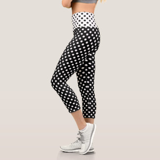 White Polka Dots on Black Background Capri Leggings