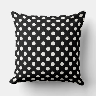 White Polka Dots on Black Background Cushion