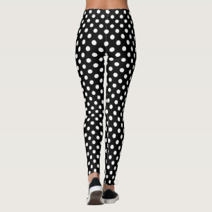 White Polka Dots on Black Background Leggings
