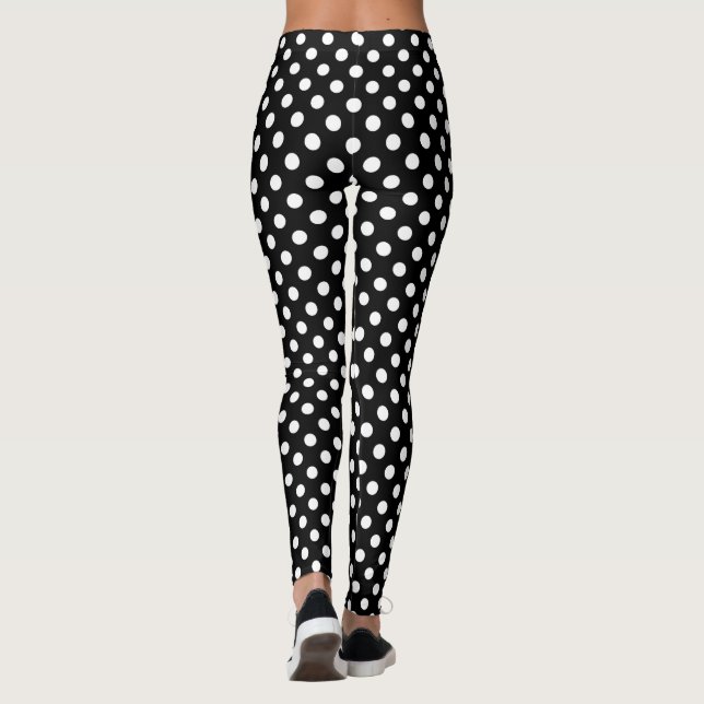 White Polka Dots on Black Background Leggings (Back)
