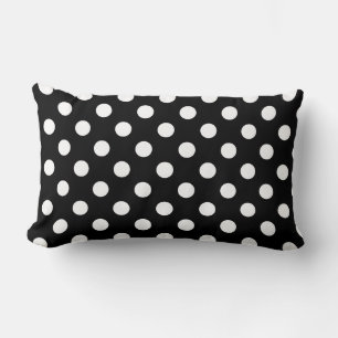 White Polka Dots on Black Background Lumbar Cushion