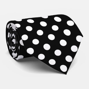 White Polka Dots on Black Background Tie