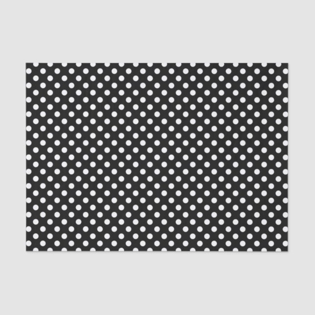 White Polka Dots on Black Background Tissue Paper (Front)