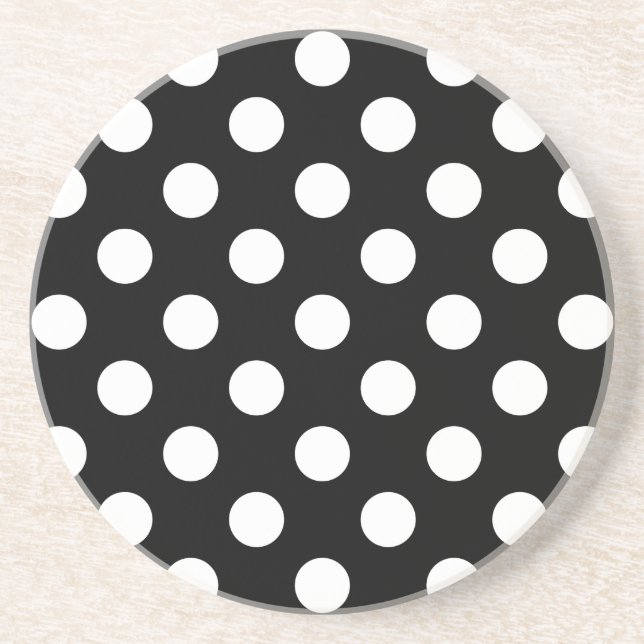 White polka dots on black coaster (Front)