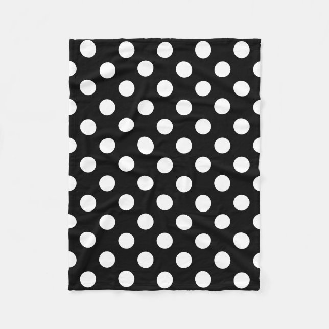 White polka dots on black fleece blanket (Front)