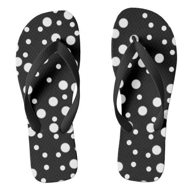 White Polka Dots on Black Flipflops (Footbed)