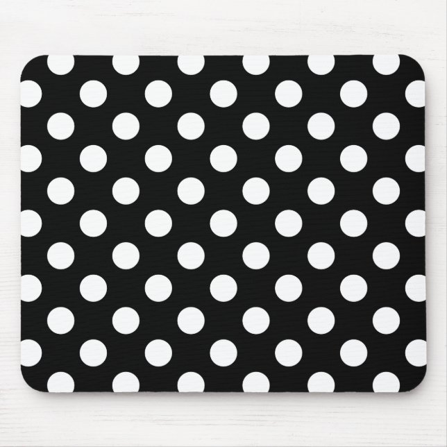 White polka dots on black mouse mat (Front)