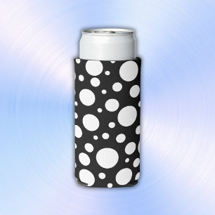 White Polka Dots on Black   Seltzer Can Cooler